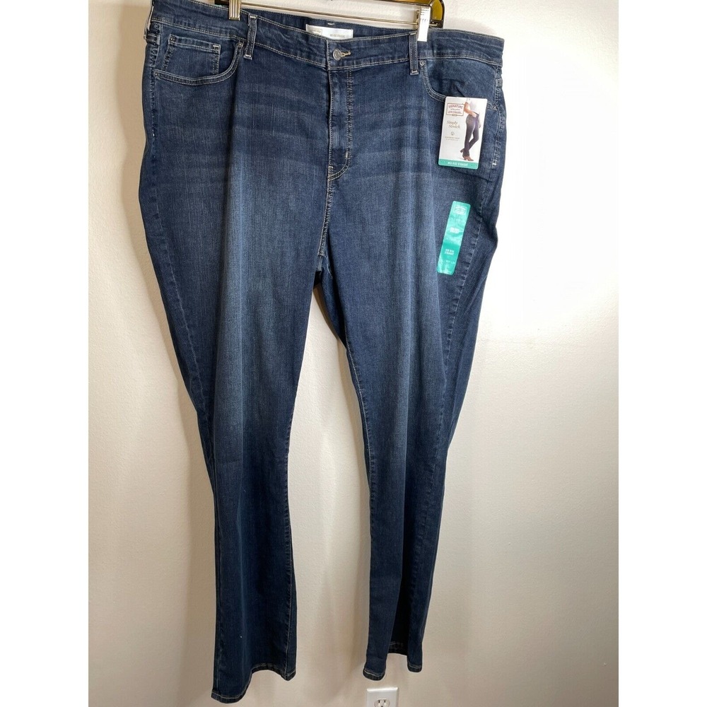 Signature Levis Womens Mid Rise Straight Jeans Plus Size 28 Long Dark Wash Boot